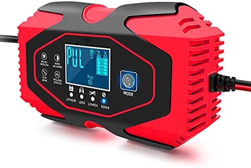 Shkalacar Full Power Auto Stop Car Battery Charger, 12V/24V 2ah-150ah Lead Acid Battery AGM Gel& Lithium LiFePO4 Battery Repair 7-Stage Charging Function