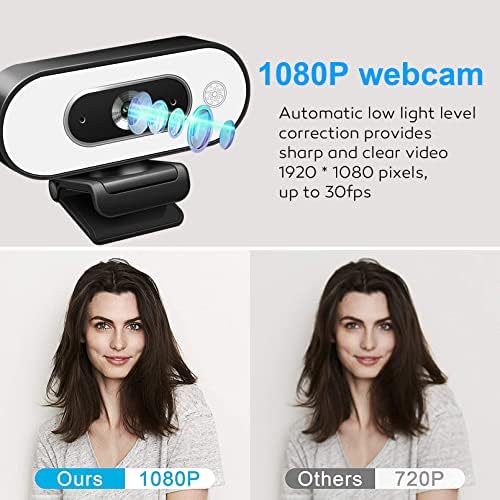 1080P Webcam with Light Ring - Пръстен камера за лаптоп с микрофон 3 нива на яркост, Потоковая уеб камерата
