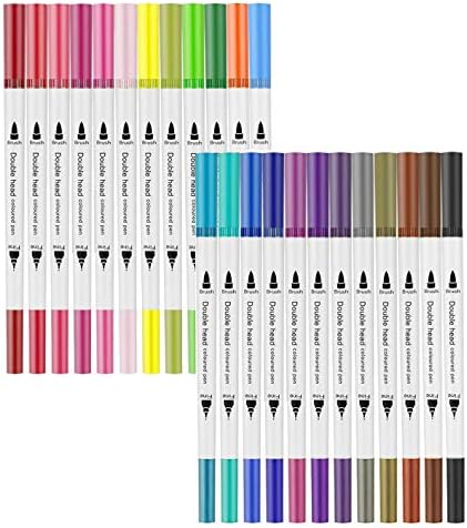 24 Цвят С Двоен Фитил Художествени Маркери Комплект Тънки и Кисточек Художници Рисуване Маркери за Оцветяване